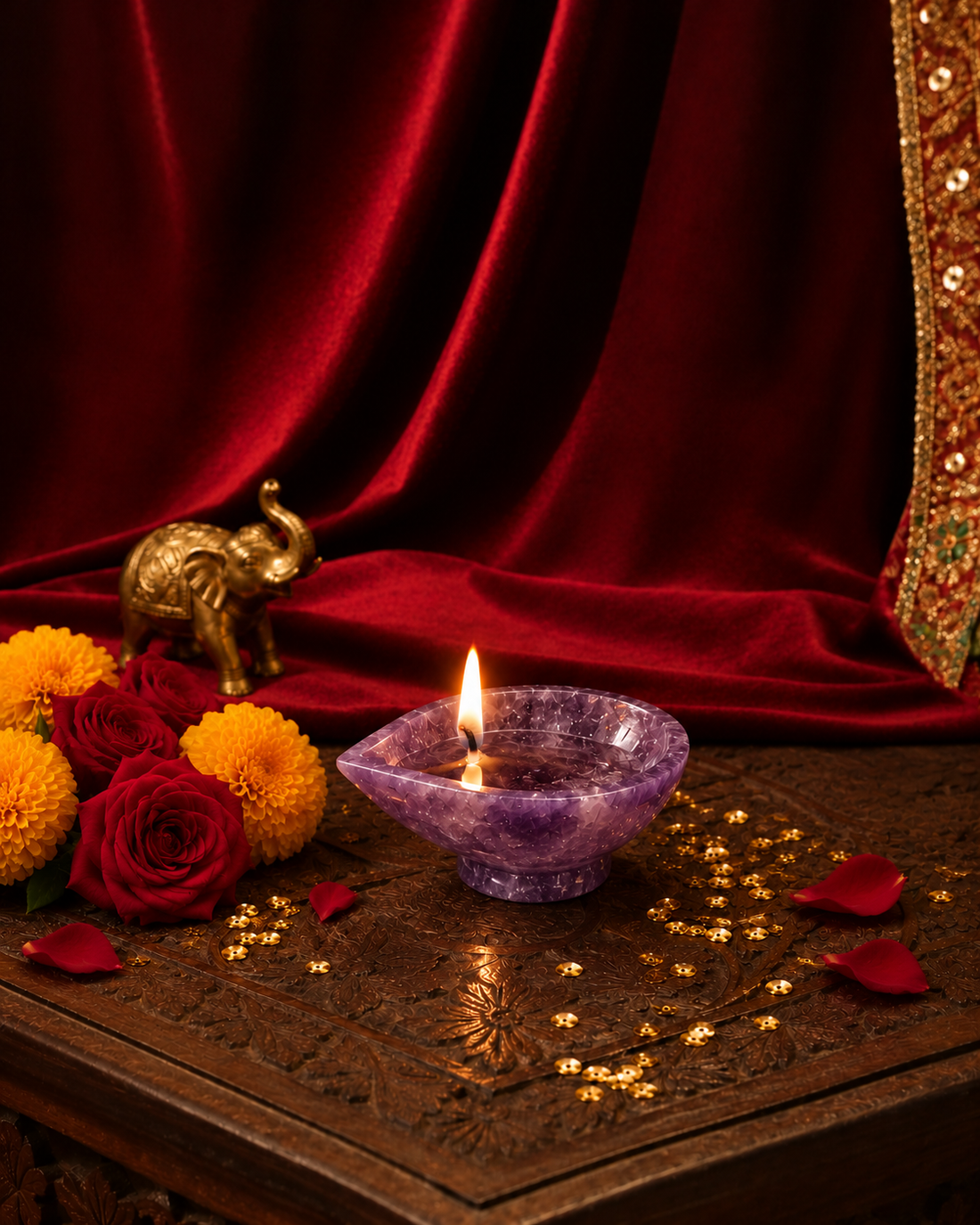 Amethyst Diya – Peace, Clarity & Spiritual Harmony