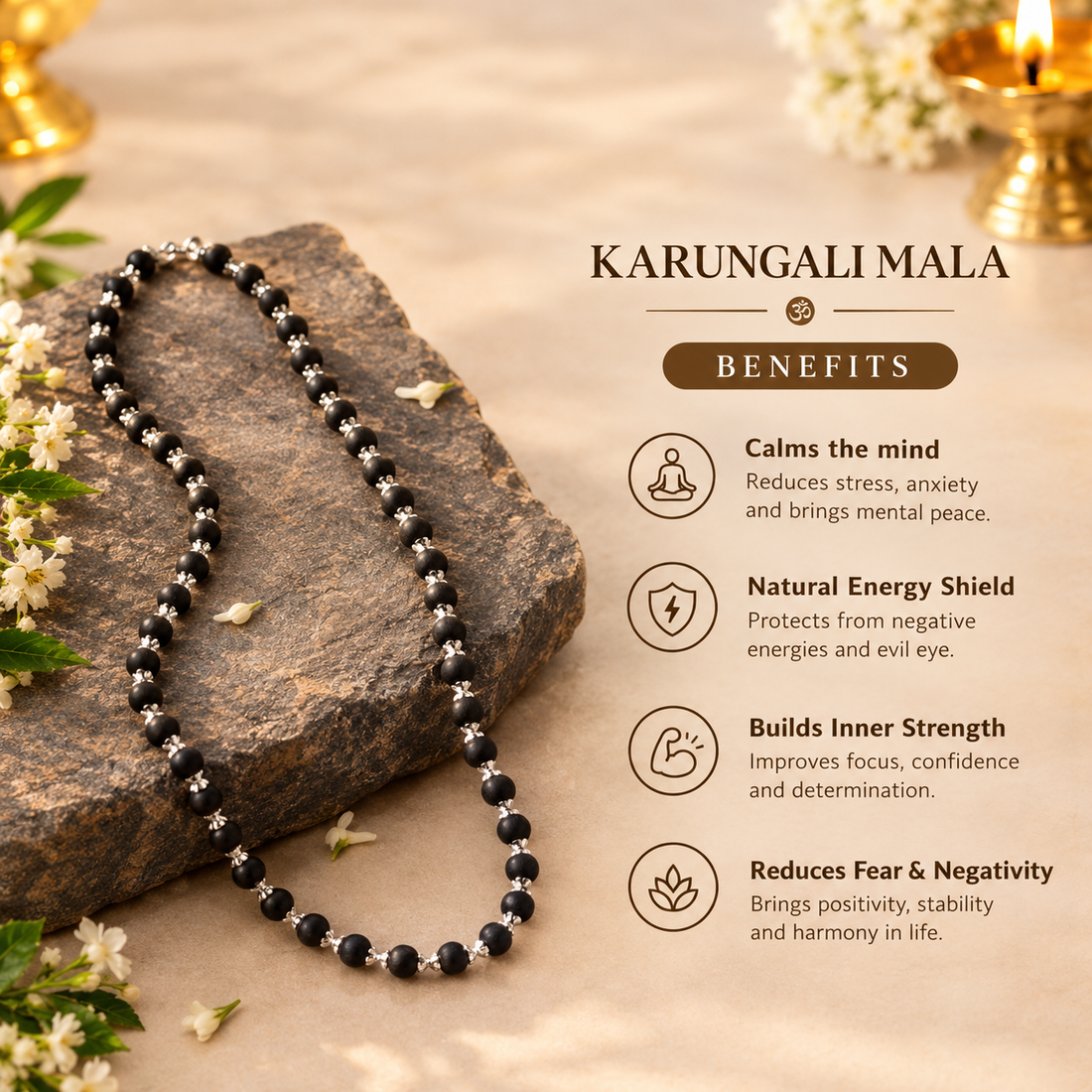 Silver Plated Karungali Mala | Protection, Grounding & Spiritual Elegance