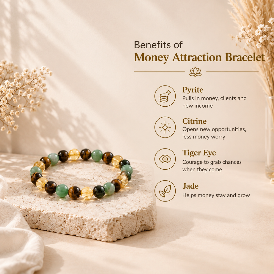 Money Attraction Bracelet – 4 Crystal Wealth Blend | Abundance, Prosperity & Success