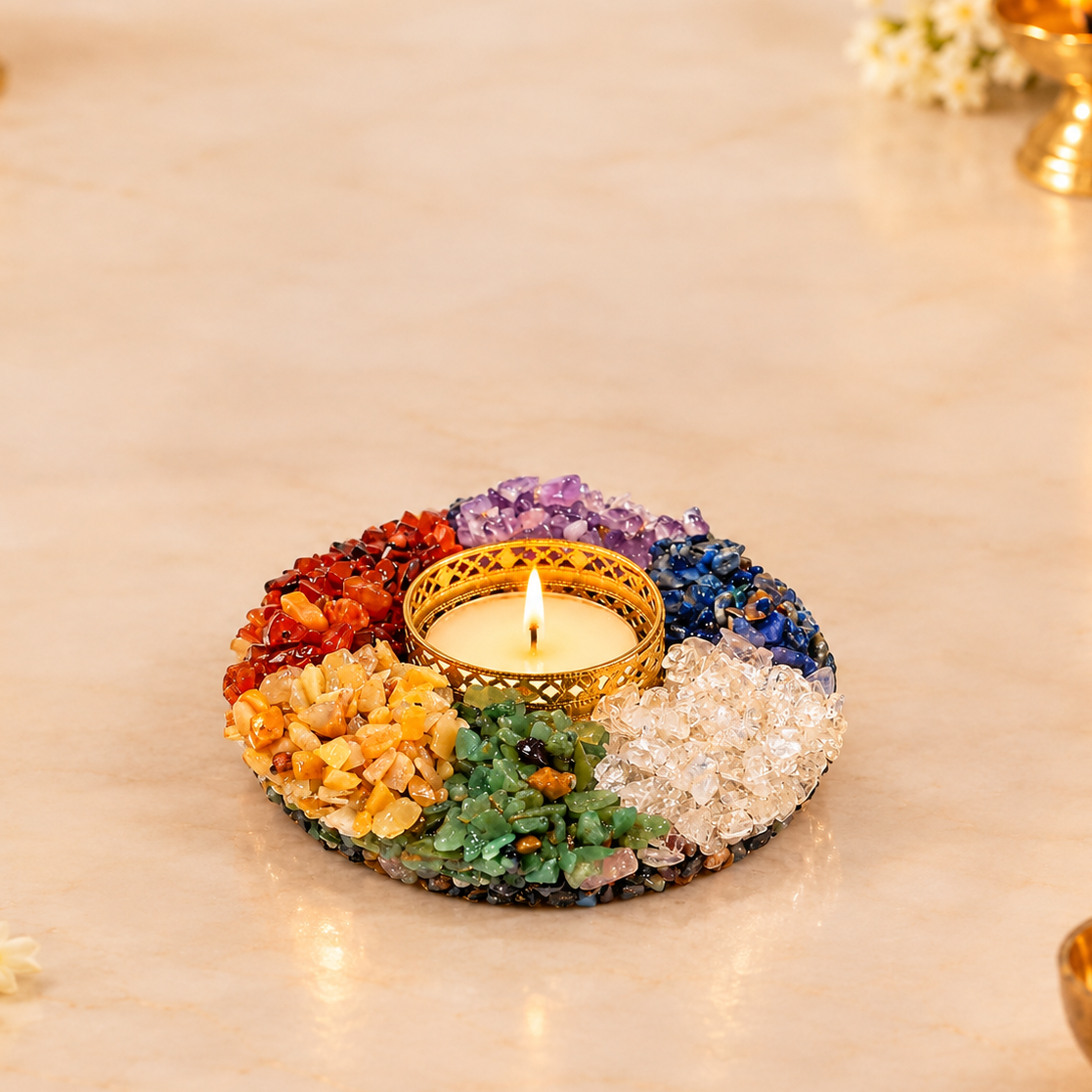 7 Chakra Crystal Tea Light Holder – Positive Energy & Spiritual Decor