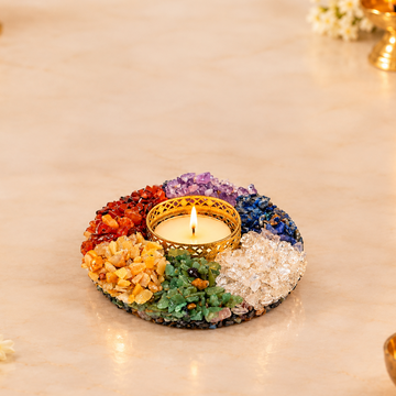 7 Chakra Crystal Tea Light Holder – Positive Energy & Spiritual Decor