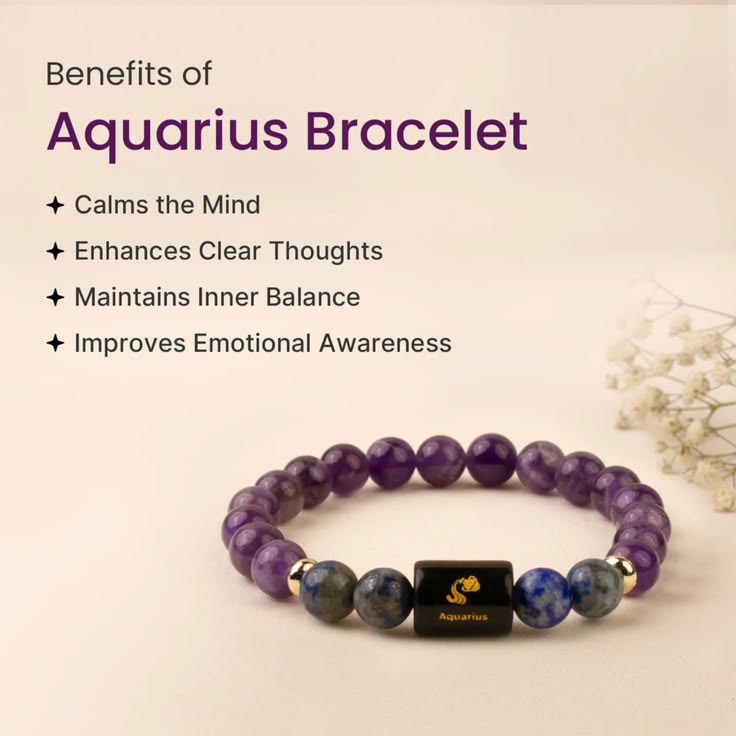 Aquarius (कुंभ राशि) Zodiac Bracelet – Amethyst & Lapis Lazuli | Intuition, Wisdom & Clarity