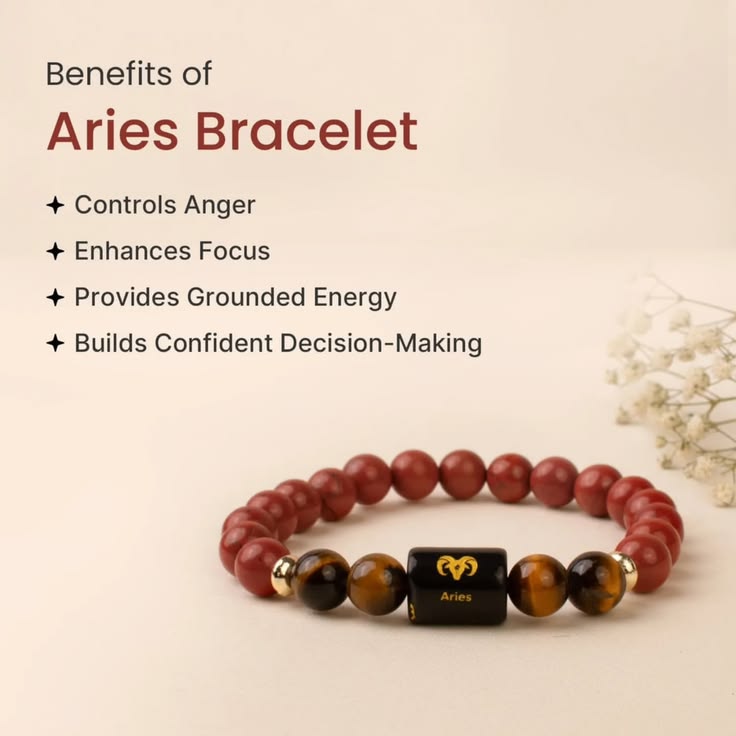 Aries (मेष राशि) Zodiac Bracelet – Red Jasper & Tiger’s Eye | Courage, Confidence & Strength