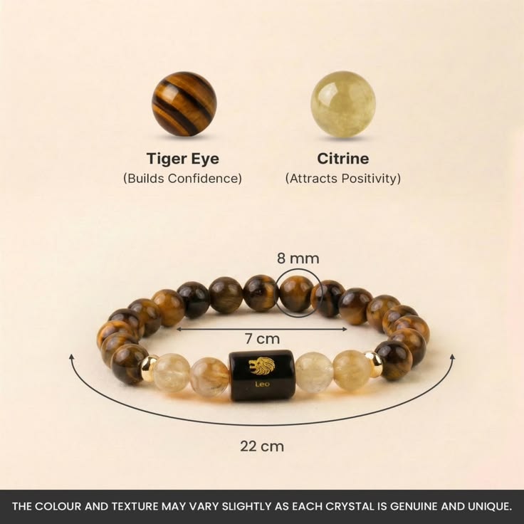 Leo (सिंह राशि) Zodiac Bracelet – Tiger’s Eye & Citrine | Confidence, Success & Positive Energy