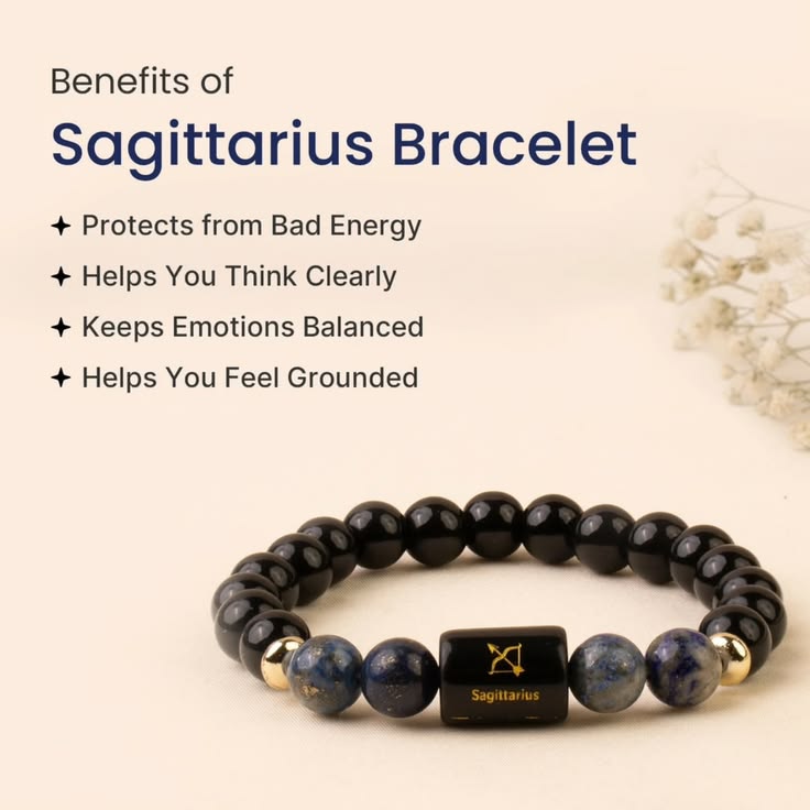 Sagittarius (धनु राशि) Zodiac Bracelet – Black Obsidian & Lapis Lazuli | Protection, Wisdom & Clarity