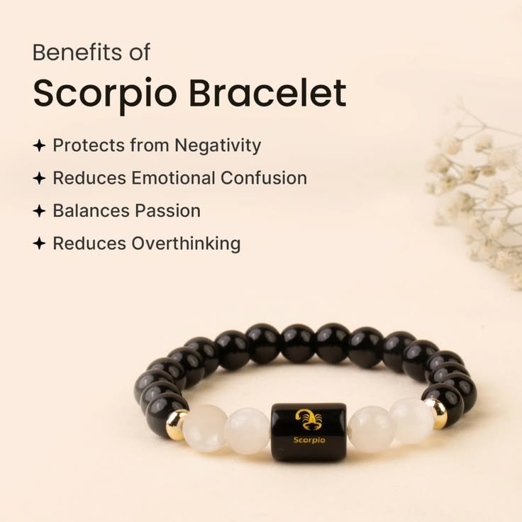 Scorpio (वृश्चिक राशि) Zodiac Bracelet – Black Obsidian & Milky Quartz | Protection, Strength & Emotional Balance