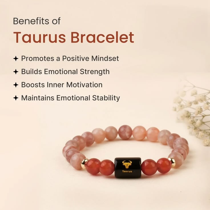 Taurus (वृषभ राशि) Zodiac Bracelet – Sunstone & Carnelian | Confidence, Motivation & Strength