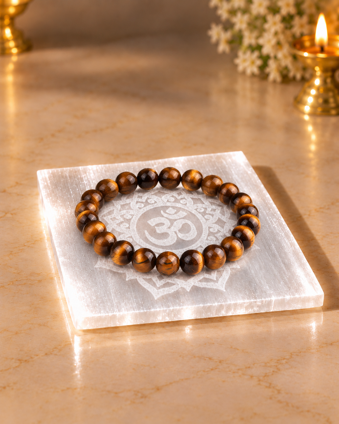 Selenite Charging Plate – Om Engraved | Crystal Cleansing, Peace & Positive Energy