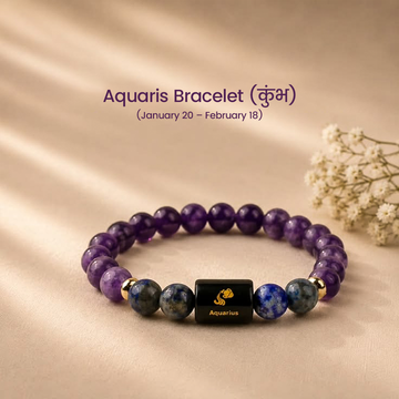 Aquarius (कुंभ राशि) Zodiac Bracelet – Amethyst & Lapis Lazuli | Intuition, Wisdom & Clarity