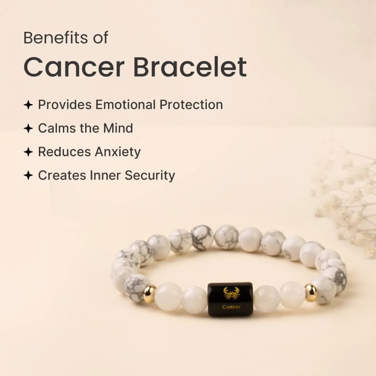 Cancer (कर्क राशि) Zodiac Bracelet – Howlite & Milky Quartz | Peace, Intuition & Emotional Harmony