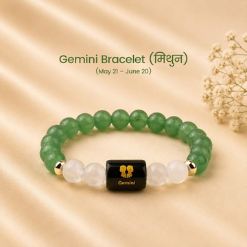 Gemini (मिथुन राशि) Zodiac Bracelet – Green Aventurine & Milky Quartz | Growth, Clarity & Harmony