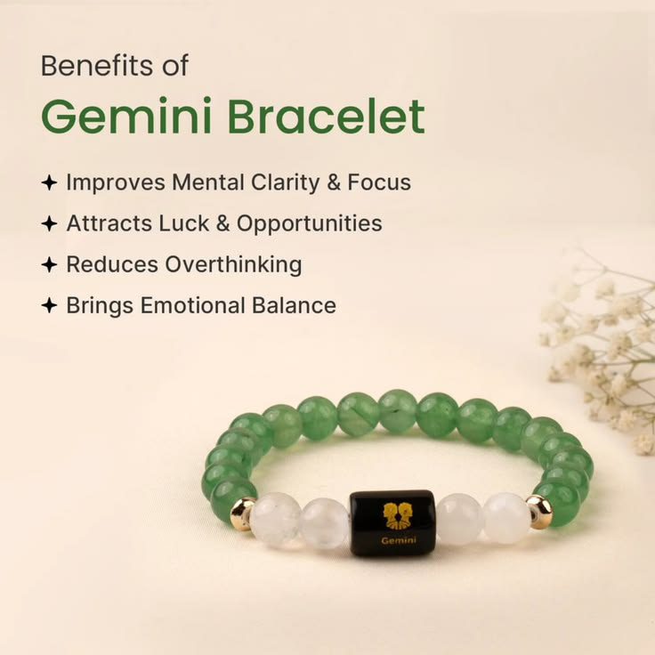 Gemini (मिथुन राशि) Zodiac Bracelet – Green Aventurine & Milky Quartz | Growth, Clarity & Harmony
