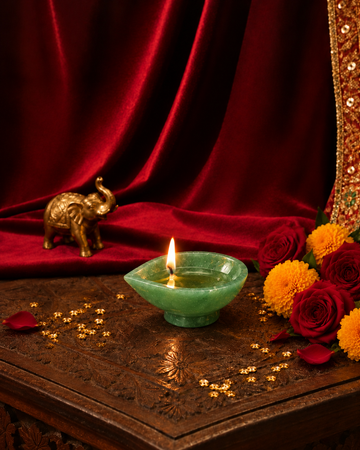 Green Aventurine Diya – Luck, Abundance & Prosperity