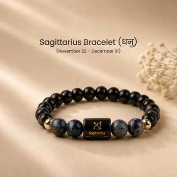 Sagittarius (धनु राशि) Zodiac Bracelet – Black Obsidian & Lapis Lazuli | Protection, Wisdom & Clarity