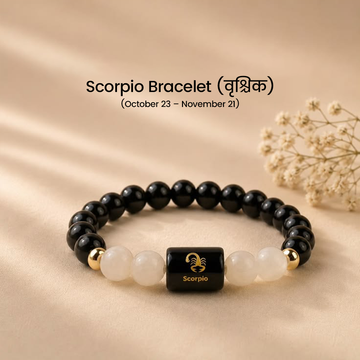 Scorpio (वृश्चिक राशि) Zodiac Bracelet – Black Obsidian & Milky Quartz | Protection, Strength & Emotional Balance