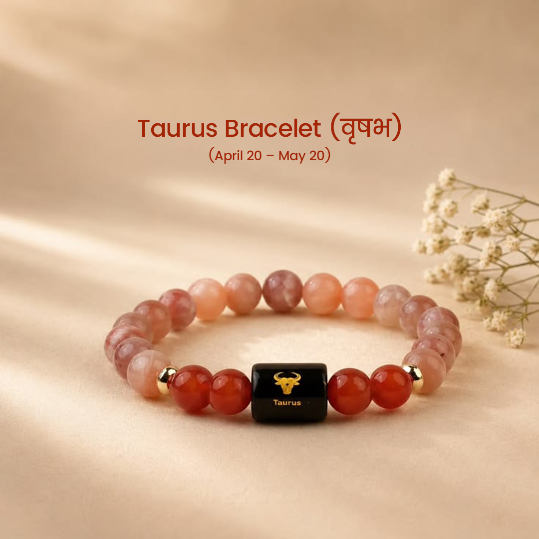 Taurus (वृषभ राशि) Zodiac Bracelet – Sunstone & Carnelian | Confidence, Motivation & Strength